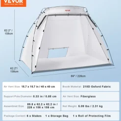 VEVOR Portable Paint Booth, Larger Spray Paint Tent with Built-in Floor & Mesh Screen, Painting Tent Station for Furniture DIY Hobby Tool, 7.5x5.2x5.2ft Spray Paint Shelter
