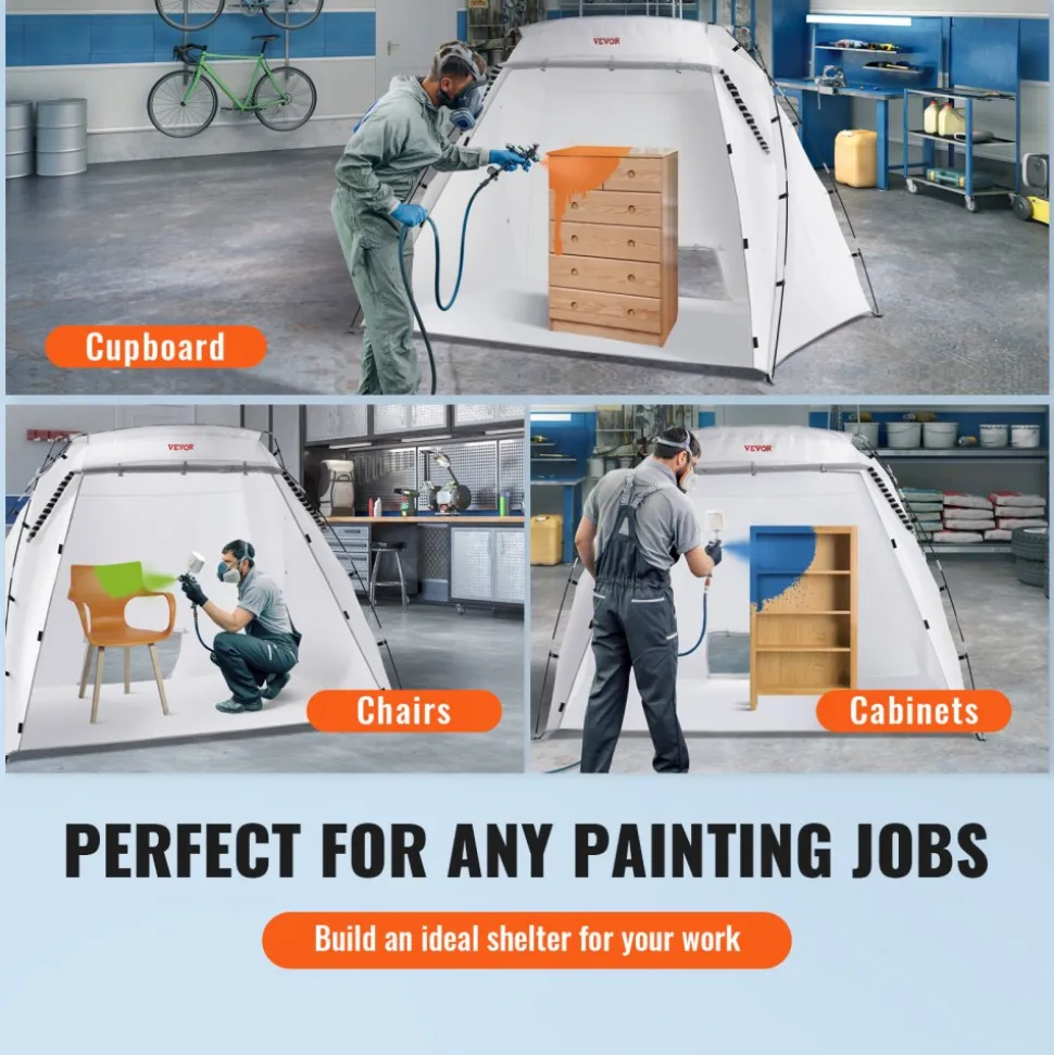 VEVOR Portable Paint Booth, Larger Spray Paint Tent with Built-in Floor & Mesh Screen, Painting Tent Station for Furniture DIY Hobby Tool, 7.5x5.2x5.2ft Spray Paint Shelter