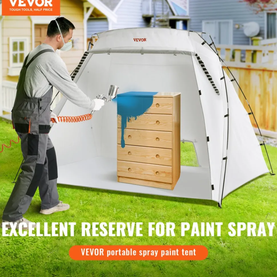 VEVOR Portable Paint Booth, Larger Spray Paint Tent with Built-in Floor & Mesh Screen, Painting Tent Station for Furniture DIY Hobby Tool, 7.5x5.2x5.2ft Spray Paint Shelter