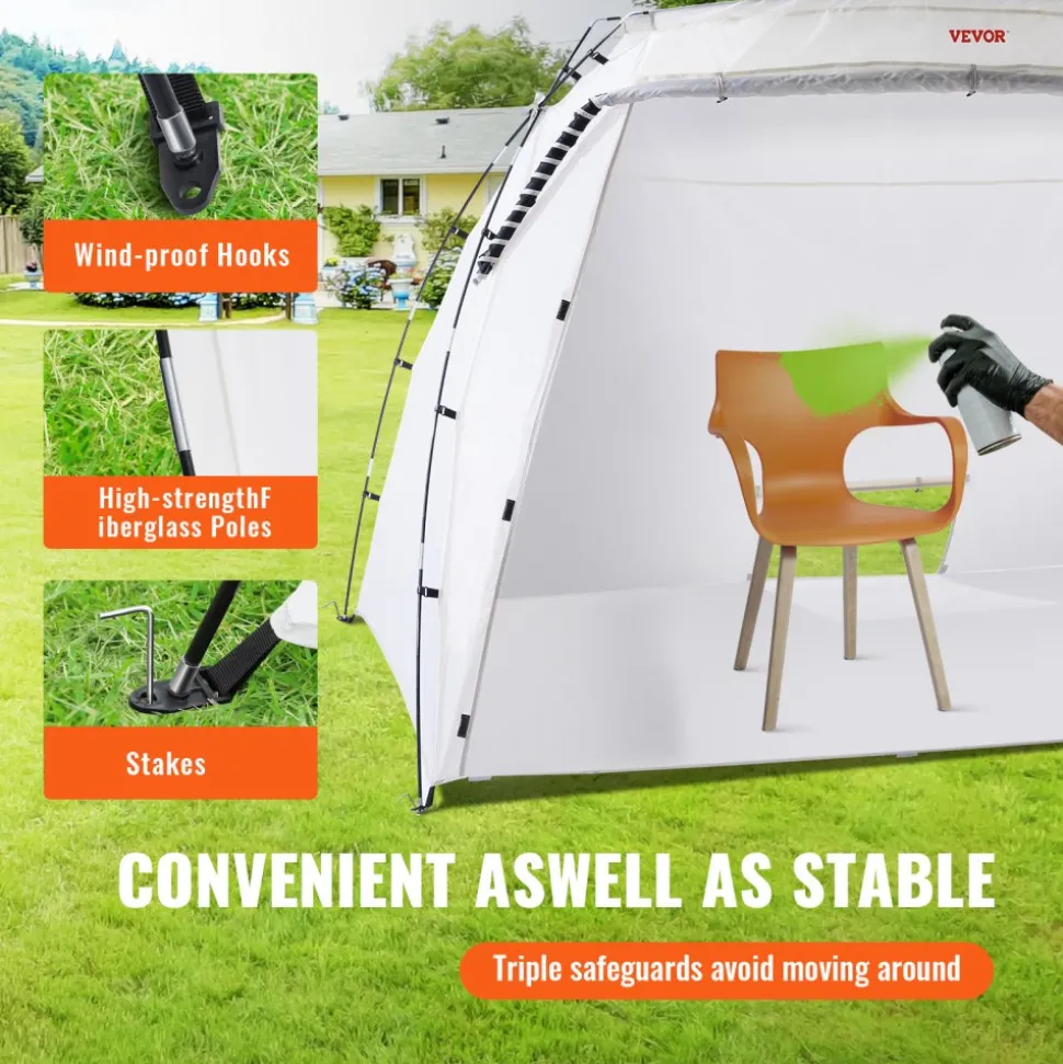 VEVOR Portable Paint Booth, Larger Spray Paint Tent with Built-in Floor & Mesh Screen, Painting Tent Station for Furniture DIY Hobby Tool, 10x7x6ft Spray Paint Shelter