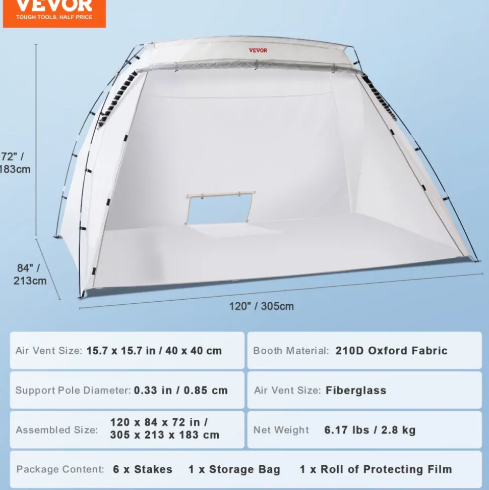 VEVOR Portable Paint Booth, Larger Spray Paint Tent with Built-in Floor & Mesh Screen, Painting Tent Station for Furniture DIY Hobby Tool, 10x7x6ft Spray Paint Shelter