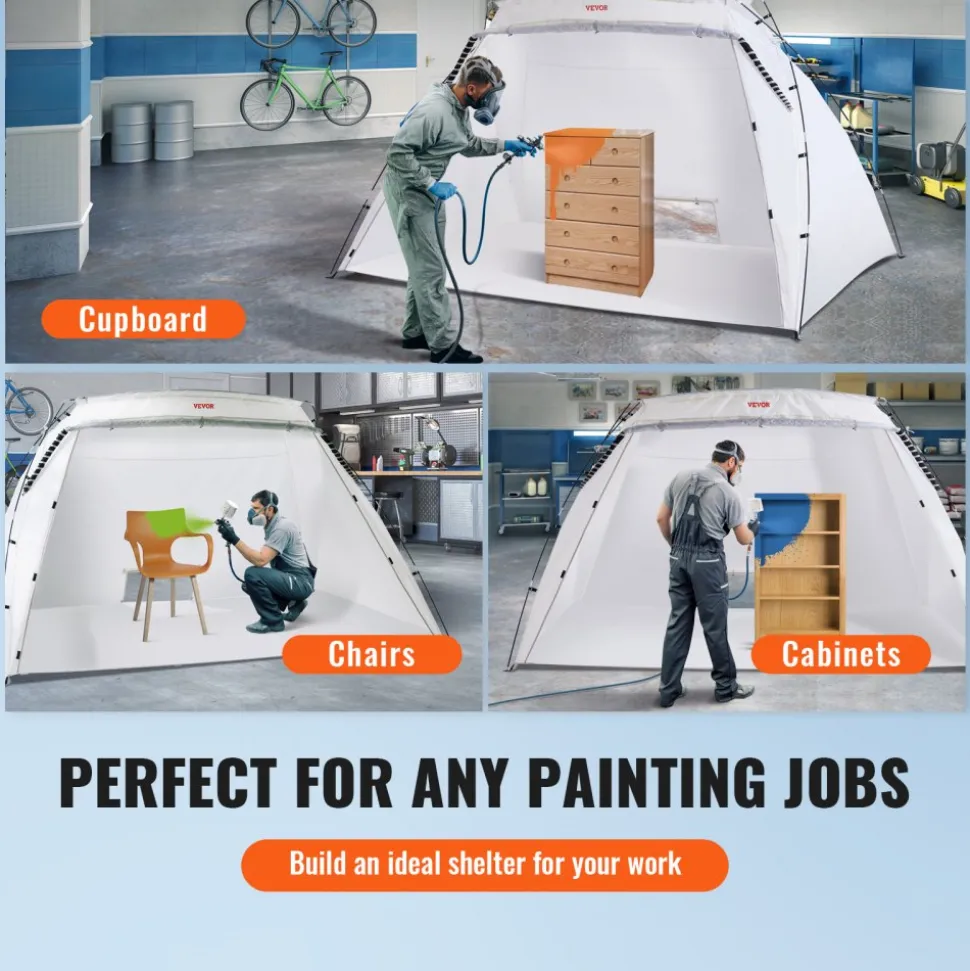 VEVOR Portable Paint Booth, Larger Spray Paint Tent with Built-in Floor & Mesh Screen, Painting Tent Station for Furniture DIY Hobby Tool, 10x7x6ft Spray Paint Shelter