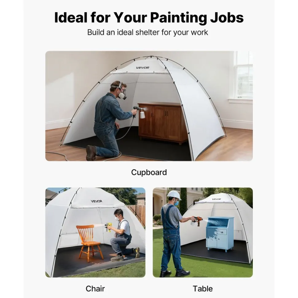 VEVOR Portable Paint Booth Tent, 116.14 x 114.96 x 79.53 inch Painting Tent Station, Spray Shelter with Built-in Floor & Mesh Screen, Large Space, Oxford Spray Painting Tents for Cupboard, Chairs