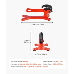 VEVOR Portable Pipe Vise, Lightweight Aluminum Pipe Vise with 1/8" to 1-1/2"  Clamping Capacity, Ideal for Onsite Plumbing Installation, Repair, and Maintenance