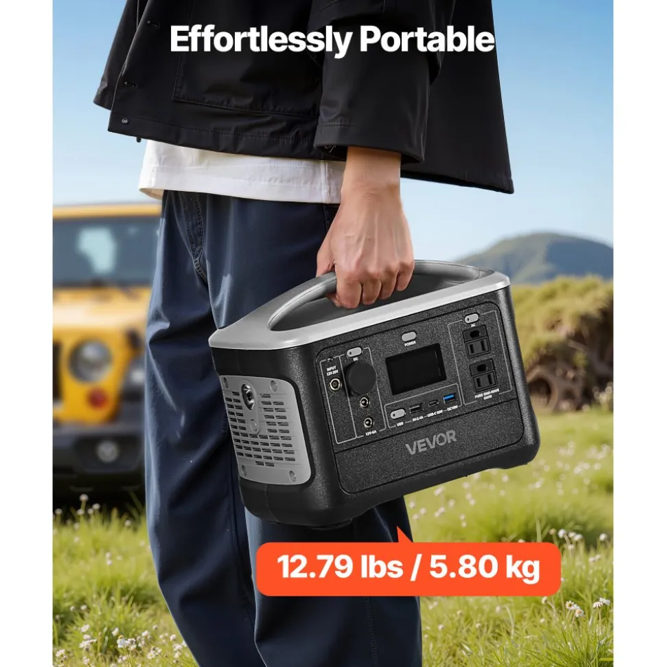 VEVOR Portable Power Station, 600W Solar Generator Power Station, 493Wh LiFePO4 Battery Backup with 8 Output Ports for Home Emergency, Outdoor Camping, RV Travel (Solar Panel NOT Included)