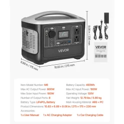 VEVOR Portable Power Station, 600W Solar Generator Power Station, 493Wh LiFePO4 Battery Backup with 8 Output Ports for Home Emergency, Outdoor Camping, RV Travel (Solar Panel NOT Included)