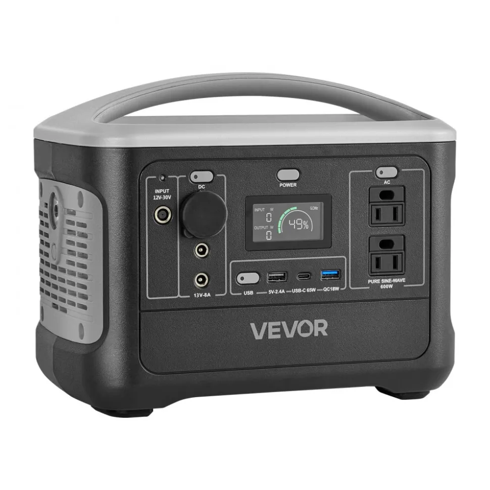 VEVOR Portable Power Station, 600W Solar Generator Power Station, 493Wh LiFePO4 Battery Backup with 8 Output Ports for Home Emergency, Outdoor Camping, RV Travel (Solar Panel NOT Included)
