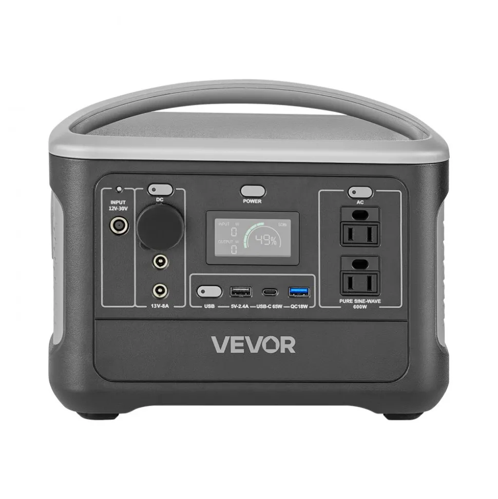VEVOR Portable Power Station, 600W Solar Generator Power Station, 493Wh LiFePO4 Battery Backup with 8 Output Ports for Home Emergency, Outdoor Camping, RV Travel (Solar Panel NOT Included)