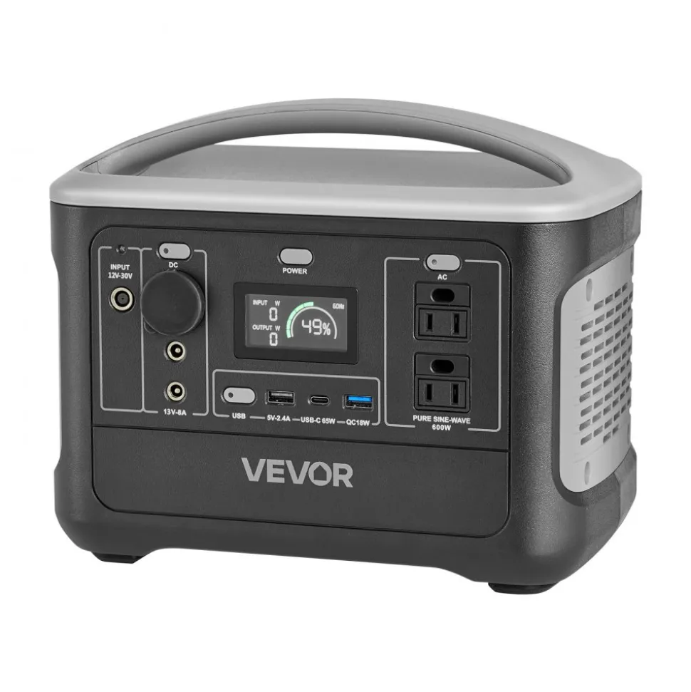 VEVOR Portable Power Station, 600W Solar Generator Power Station, 493Wh LiFePO4 Battery Backup with 8 Output Ports for Home Emergency, Outdoor Camping, RV Travel (Solar Panel NOT Included)