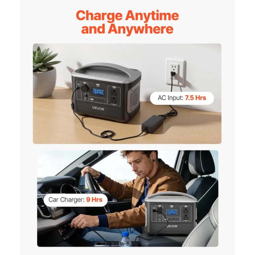 VEVOR Portable Power Station, 600W Solar Generator Power Station, 493Wh LiFePO4 Battery Backup with 8 Output Ports for Home Emergency, Outdoor Camping, RV Travel (Solar Panel NOT Included)