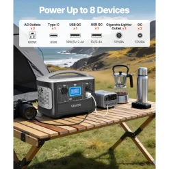 VEVOR Portable Power Station, 600W Solar Generator Power Station, 493Wh LiFePO4 Battery Backup with 8 Output Ports for Home Emergency, Outdoor Camping, RV Travel (Solar Panel NOT Included)