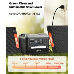 VEVOR Portable Power Station, 2400W Portable Solar Generator with 2PCS * 200W Foldable Solar Panels, 2160Wh Expandable LiFePO4 Battery Backup with 10 Output Ports for Home Backup Outdoor Camping RV