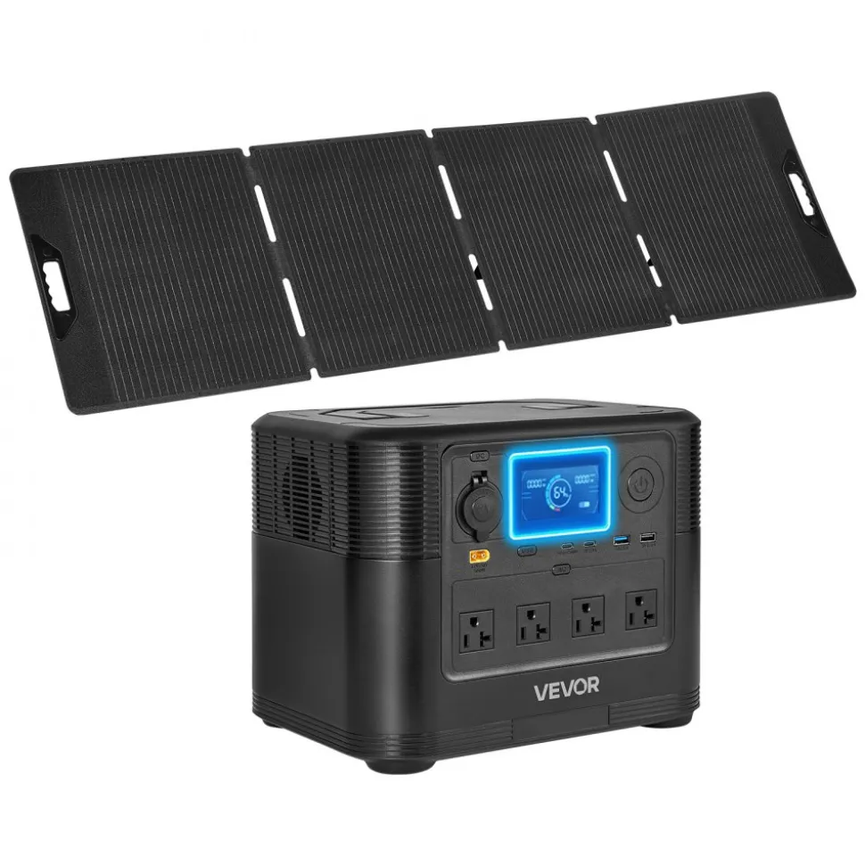 VEVOR Portable Power Station with 200W Solar Panel, 1800W Solar Generator Power Station, 1008Wh LiFePO4 Battery Backup with 9 Output Ports for for Home Emergency, Outdoor Camping, RV Travel