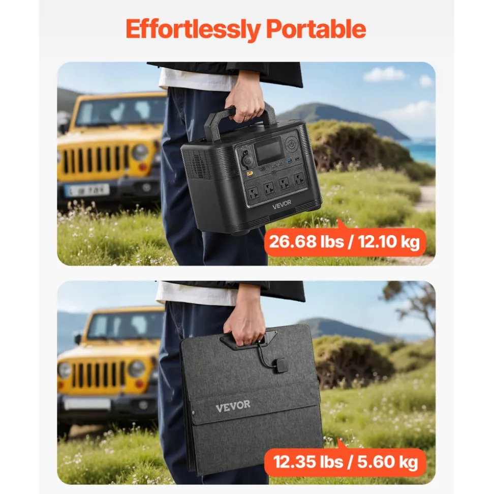 VEVOR Portable Power Station with 200W Solar Panel, 1800W Solar Generator Power Station, 1008Wh LiFePO4 Battery Backup with 9 Output Ports for for Home Emergency, Outdoor Camping, RV Travel