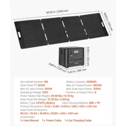 VEVOR Portable Power Station with 200W Solar Panel, 1800W Solar Generator Power Station, 1008Wh LiFePO4 Battery Backup with 9 Output Ports for for Home Emergency, Outdoor Camping, RV Travel