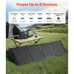 VEVOR Portable Power Station with 200W Solar Panel, 1800W Solar Generator Power Station, 1008Wh LiFePO4 Battery Backup with 9 Output Ports for for Home Emergency, Outdoor Camping, RV Travel