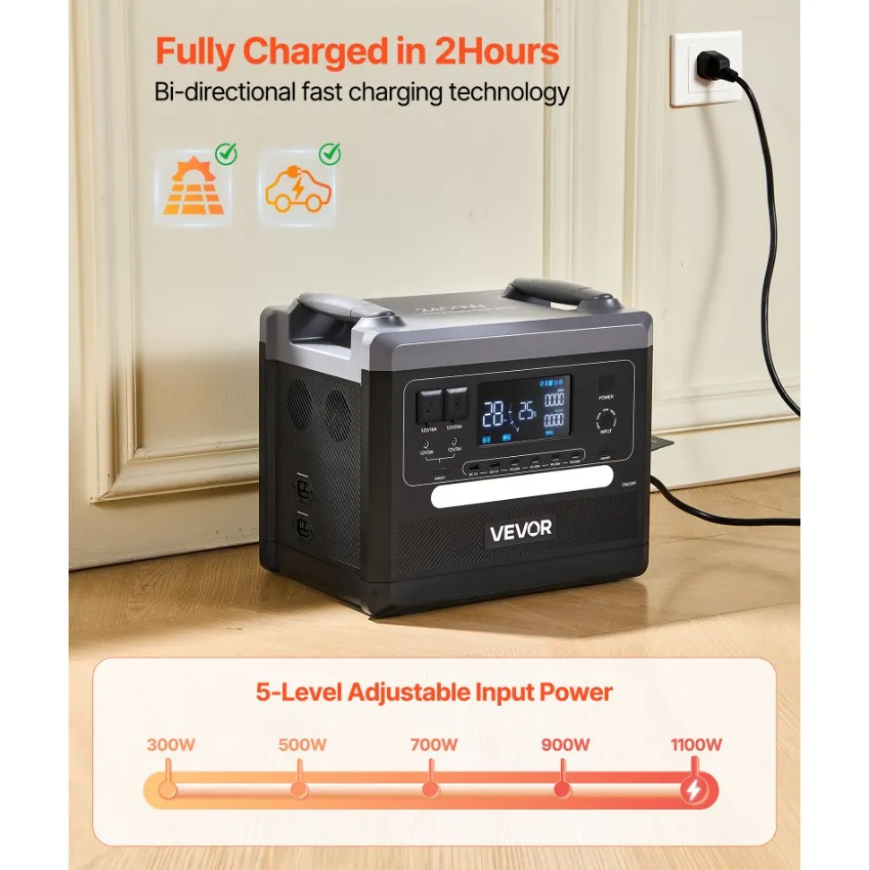 VEVOR Portable Power Station, 2400W Portable Solar Generator with 200W Foldable Solar Panel, 2160Wh Expandable LiFePO4 Battery Backup with 10 Output Ports & Adjustable Input Power for Home Camping RV