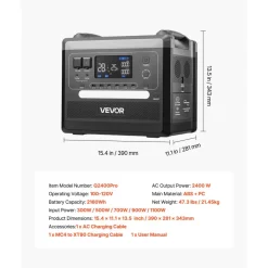 VEVOR Portable Power Station, 2400W Portable Solar Generator with 200W Foldable Solar Panel, 2160Wh Expandable LiFePO4 Battery Backup with 10 Output Ports & Adjustable Input Power for Home Camping RV