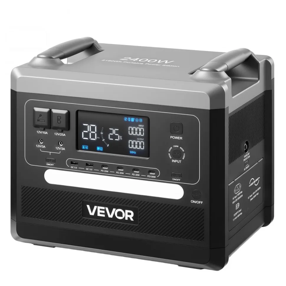 VEVOR Portable Power Station, 2400W Portable Solar Generator with 200W Foldable Solar Panel, 2160Wh Expandable LiFePO4 Battery Backup with 10 Output Ports & Adjustable Input Power for Home Camping RV
