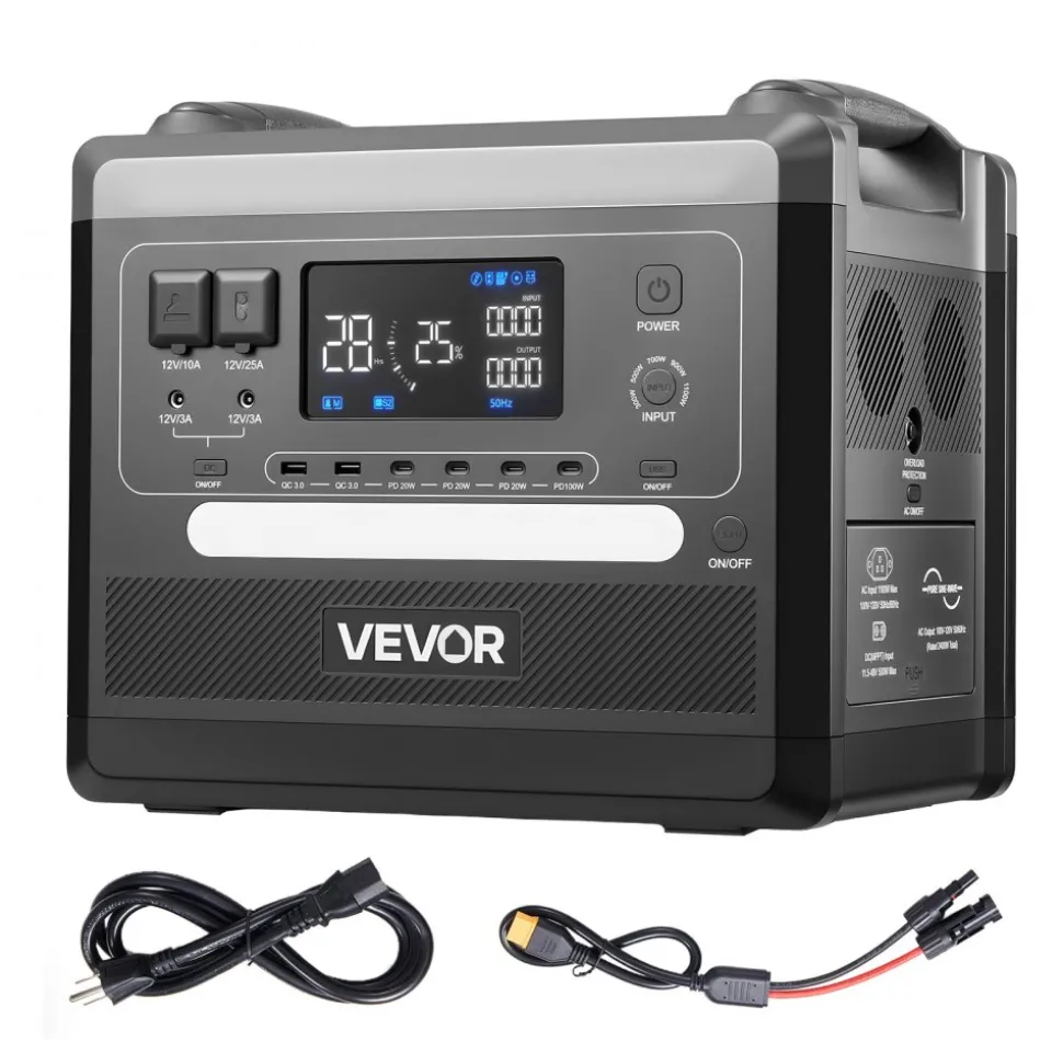 VEVOR Portable Power Station, 2400W Portable Solar Generator with 200W Foldable Solar Panel, 2160Wh Expandable LiFePO4 Battery Backup with 10 Output Ports & Adjustable Input Power for Home Camping RV