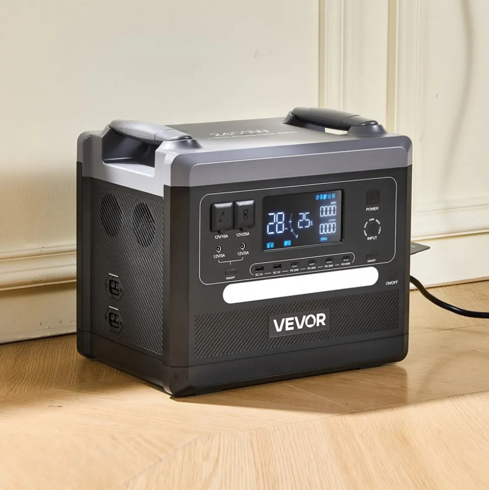 VEVOR Portable Power Station, 2400W Portable Solar Generator with 200W Foldable Solar Panel, 2160Wh Expandable LiFePO4 Battery Backup with 10 Output Ports & Adjustable Input Power for Home Camping RV