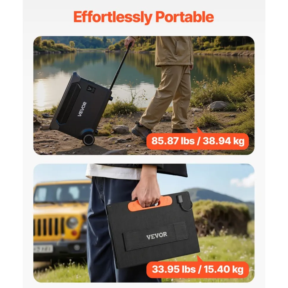 VEVOR Portable Power Station with 200W Solar Panel, 1200W Solar Generator Power Station, 806Wh LiFePO4 Battery Backup with 9 Output Ports for Home Emergency, Outdoor Camping, RV Travel