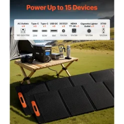 VEVOR Portable Power Station with 200W Solar Panel, 1200W Solar Generator Power Station, 806Wh LiFePO4 Battery Backup with 9 Output Ports for Home Emergency, Outdoor Camping, RV Travel