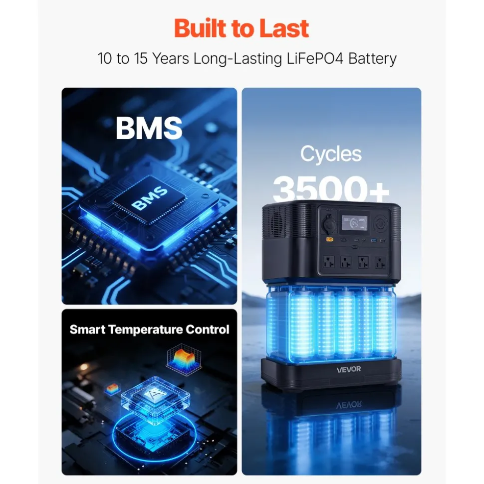 VEVOR Portable Power Station, 3600W 3840Wh Power Station Solar Generator with 10 Output Ports & Adjustable Input Power, Expandable LiFePO4 Battery Backup for Home Camping RV (Solar Panel NOT Included)