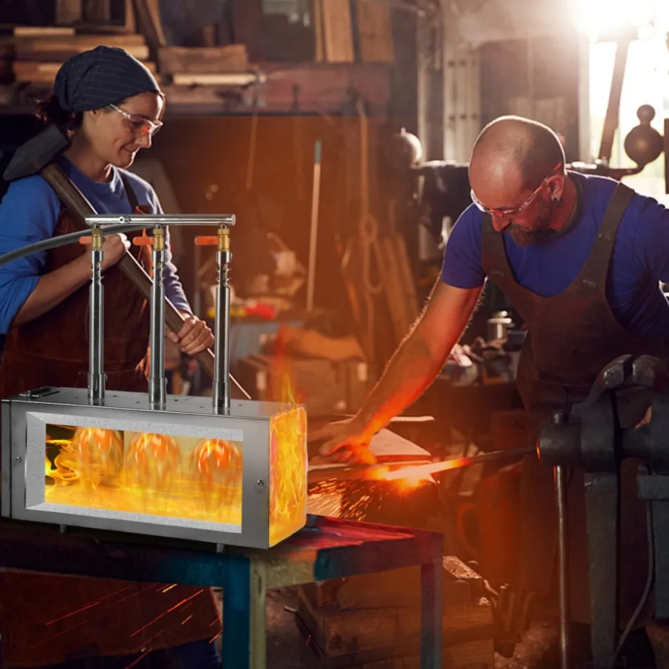 VEVOR Portable Propane Forge, 3 Burners, 2600℉ Tool and Knife Making Blacksmithing Farrier Forge, Large Capacity Square Shape, Stainless Steel Gas Forging Tools and Equipment, Use for Metal Forging