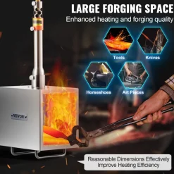 VEVOR Portable Propane Forge, 1 Burner, 2600℉ Tool and Knife Making Blacksmithing Farrier Forge, Large Capacity Square Shape, Stainless Steel Gas Forging Tools and Equipment, Use for Metal Forging