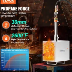 VEVOR Portable Propane Forge, 1 Burner, 2600℉ Tool and Knife Making Blacksmithing Farrier Forge, Large Capacity Square Shape, Stainless Steel Gas Forging Tools and Equipment, Use for Metal Forging