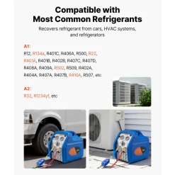 VEVOR Portable Refrigerant Recovery Machine, 1 HP 120V 60Hz Dual Cylinder AC Recovery Machine for Liquid Vapor Refrigerant, 1750 RPM Recycling Unit HVAC for Automotive & Household Air Conditioning