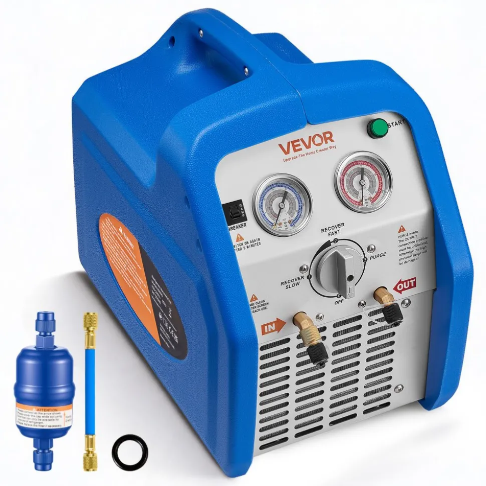 VEVOR Portable Refrigerant Recovery Machine, 1 HP 120V 60Hz Dual Cylinder AC Recovery Machine for Liquid Vapor Refrigerant, 1750 RPM Recycling Unit HVAC for Automotive & Household Air Conditioning