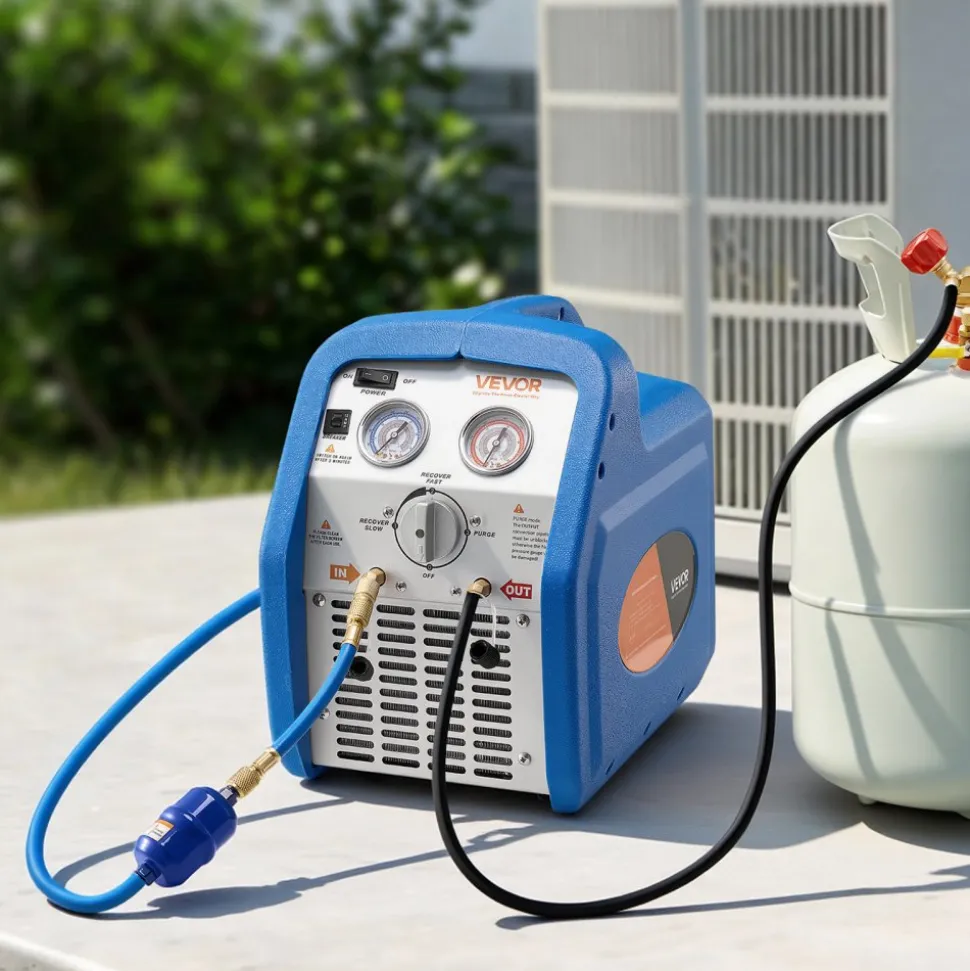 VEVOR Portable Refrigerant Recovery Machine, 3/4 HP 120V 60Hz Single Cylinder AC Recovery Machine for Liquid Vapor Refrigerant, 1750 RPM Recycling Unit HVAC for Automotive & Household Air Conditioning