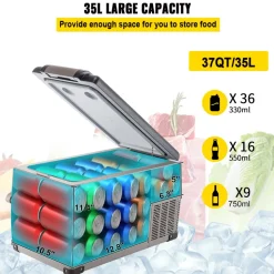 VEVOR Portable Refrigerator 37 Quart(35 Liter),12 Volt Refrigerator App Control(-4℉~68℉), Car Refrigerator Dual Zone with 12/24v DC & 110-240v AC for Camping, Travel, Fishing, Outdoor or Home Use