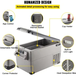 VEVOR Portable Refrigerator 37 Quart(35 Liter),12 Volt Refrigerator App Control(-4℉~68℉), Car Refrigerator Dual Zone with 12/24v DC & 110-240v AC for Camping, Travel, Fishing, Outdoor or Home Use