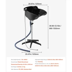 VEVOR Portable Shampoo Bowl, Deep Shampoo Sink with Adjustable Height & Angle, Includes Drain Hose, Shower Head, Lightweight Hair Wash Basin for Barber Salon Spa Center & Home Use, Black