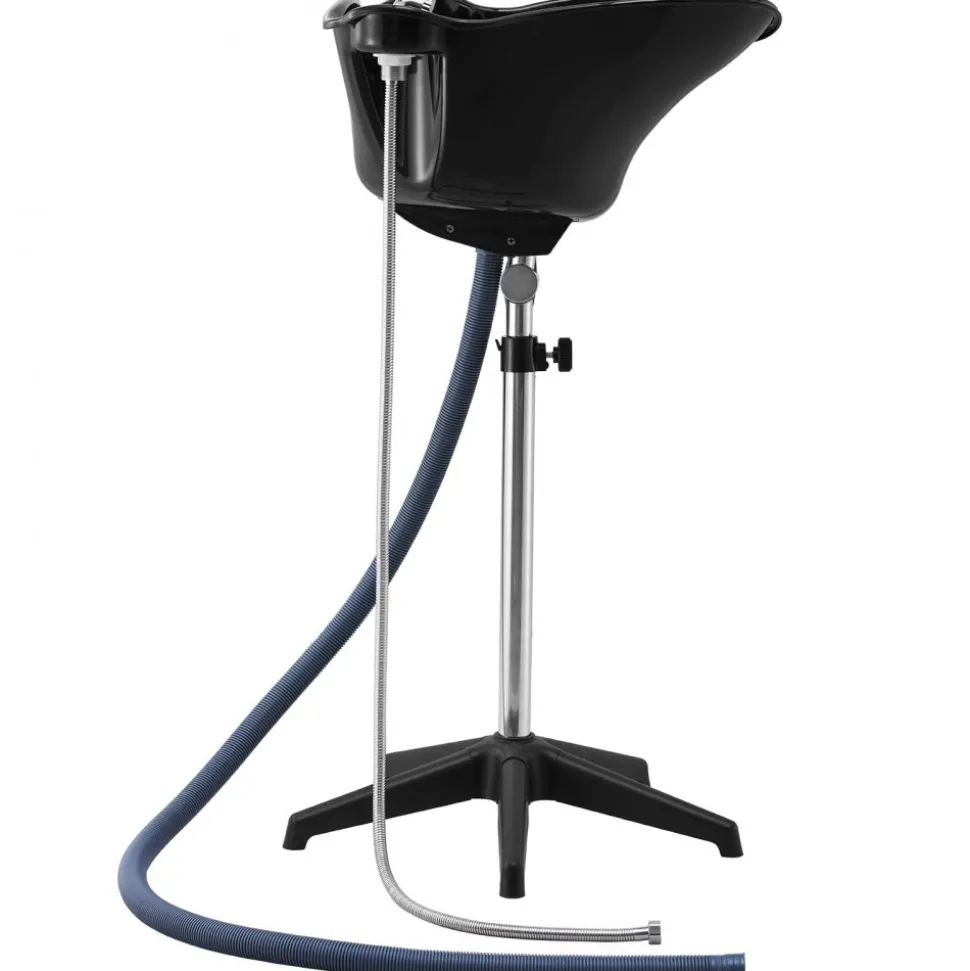 VEVOR Portable Shampoo Bowl, Deep Shampoo Sink with Adjustable Height & Angle, Includes Drain Hose, Shower Head, Lightweight Hair Wash Basin for Barber Salon Spa Center & Home Use, Black