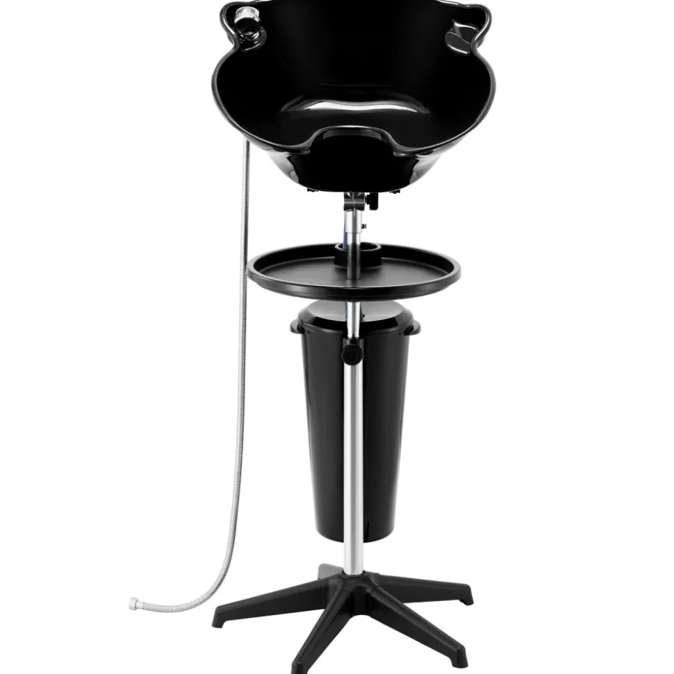 VEVOR Portable Shampoo Bowl, Deep Shampoo Sink with Adjustable Height & Angle, Washing Hair Station Includes Drain Hose, Shower Head and Bucket, Salon Sink for Home & Barber Use, Black