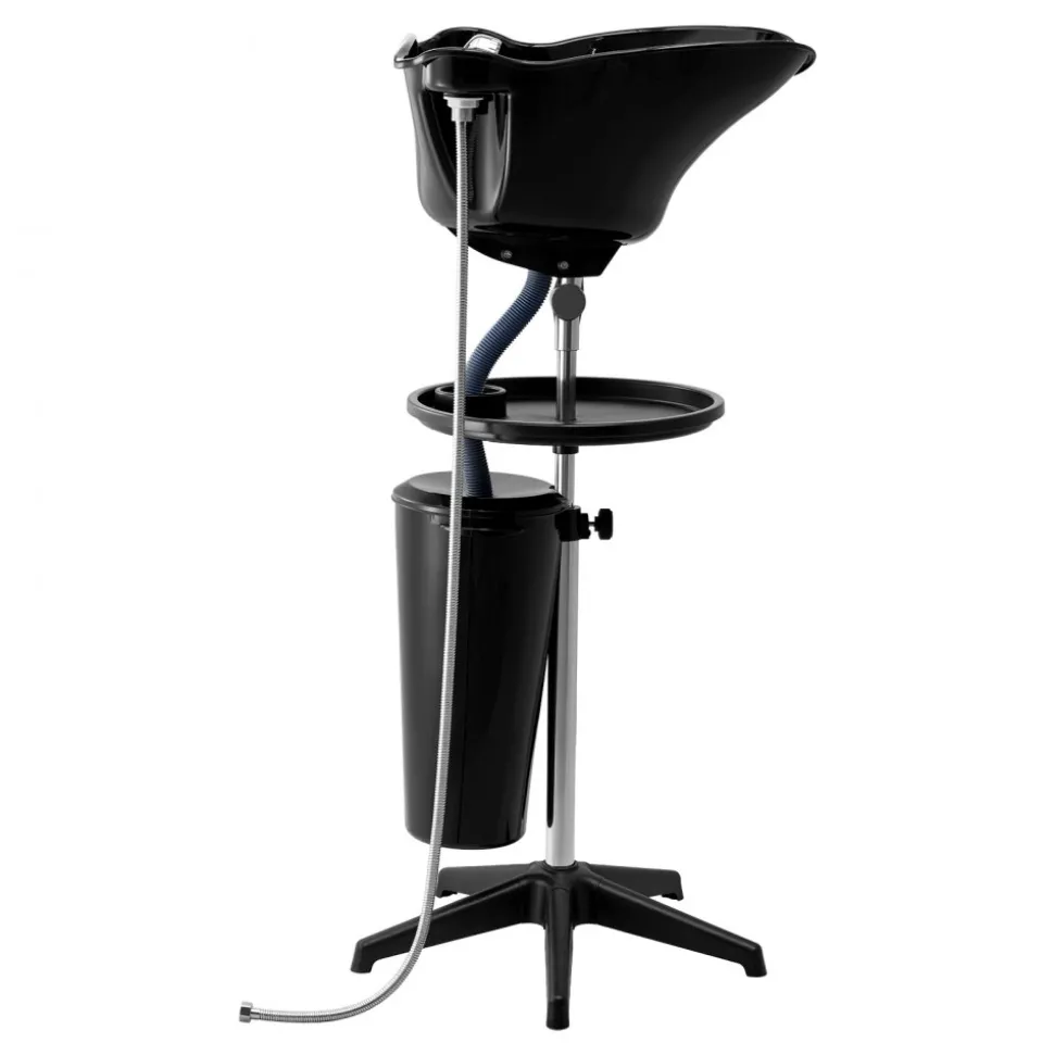 VEVOR Portable Shampoo Bowl, Deep Shampoo Sink with Adjustable Height & Angle, Washing Hair Station Includes Drain Hose, Shower Head and Bucket, Salon Sink for Home & Barber Use, Black