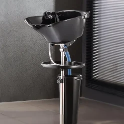 VEVOR Portable Shampoo Bowl, Deep Shampoo Sink with Adjustable Height & Angle, Washing Hair Station Includes Drain Hose, Shower Head and Bucket, Salon Sink for Home & Barber Use, Black