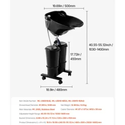 VEVOR Portable Shampoo Bowl, Shampoo Sink for Washing Hair with Electric Pump, Includes 2 Buckets 2 Showerheads, Drain Hose, Height and Angle Adjustable Portable Wash Bowl for Home Salon Use, Black