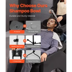 VEVOR Portable Shampoo Bowl, Shampoo Sink for Washing Hair with Electric Pump, Includes 2 Buckets 2 Showerheads, Drain Hose, Height and Angle Adjustable Portable Wash Bowl for Home Salon Use, Black