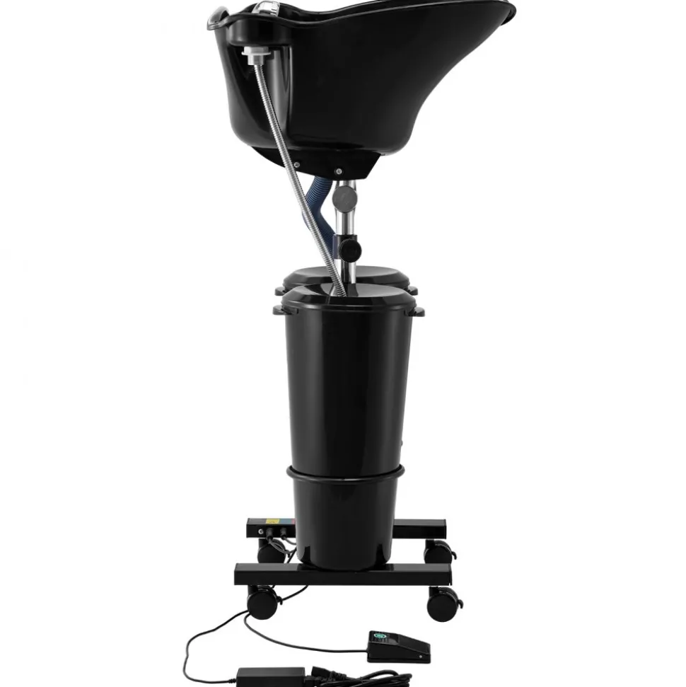 VEVOR Portable Shampoo Bowl, Shampoo Sink for Washing Hair with Electric Pump, Includes 2 Buckets 2 Showerheads, Drain Hose, Height and Angle Adjustable Portable Wash Bowl for Home Salon Use, Black
