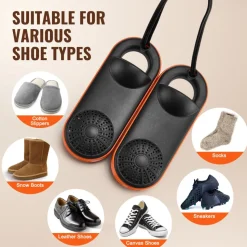 VEVOR Portable Shoe Dryer, Electric Boot Dryer, Deodorized Boot Warmers/Dryer with Quick & Even Drying for Cotton Slippers, Snow Boots, Leather Shoes, Canvas Shoes, Socks, Black & Orange