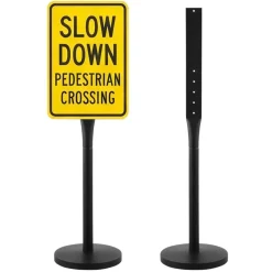 VEVOR Portable Sign Post, 2-Pack, 4 ft Tall, Metal Sign Stands with Heavy Duty Cast Iron Base, Multi-Hole Design for Easy Installation, Wind-Resistant, for Indoor and Outdoor Parking, Warning, Notice