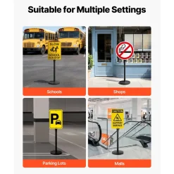 VEVOR Portable Sign Post, 2-Pack, 4 ft Tall, Metal Sign Stands with Heavy Duty Cast Iron Base, Multi-Hole Design for Easy Installation, Wind-Resistant, for Indoor and Outdoor Parking, Warning, Notice