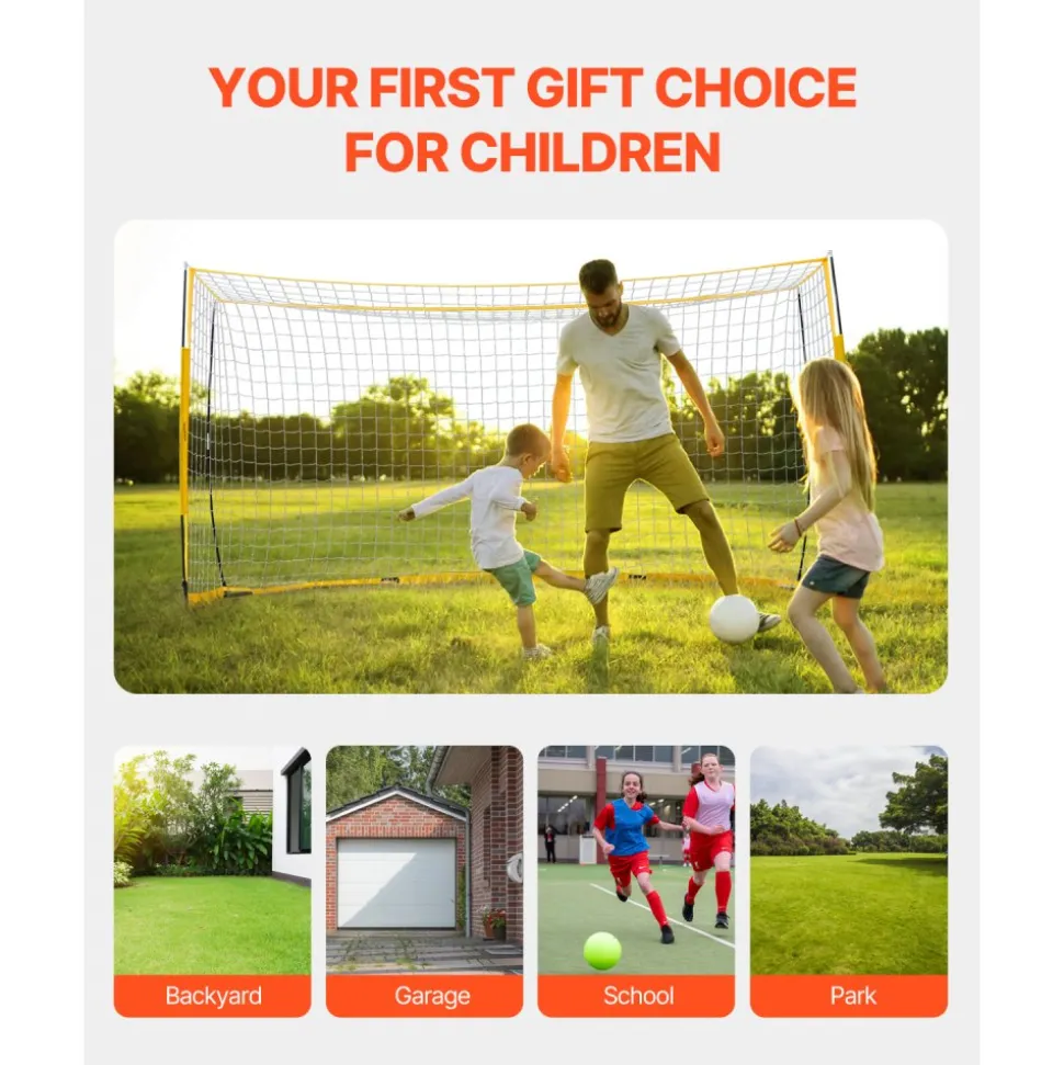VEVOR Portable Soccer Goal, 12x6 ft Adults Kids Backyard Soccer Net, Large Practice Soccer Net, Steel Fiberglass Structure Training Goal Set, All-Weather Outdoor Soccer Goals with Carry Bag, Yellow