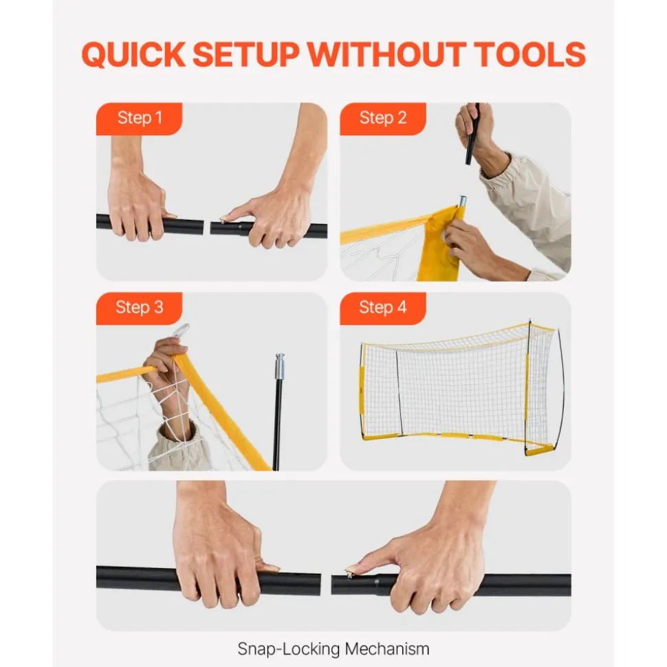 VEVOR Portable Soccer Goal, 12x6 ft Adults Kids Backyard Soccer Net, Large Practice Soccer Net, Steel Fiberglass Structure Training Goal Set, All-Weather Outdoor Soccer Goals with Carry Bag, Yellow