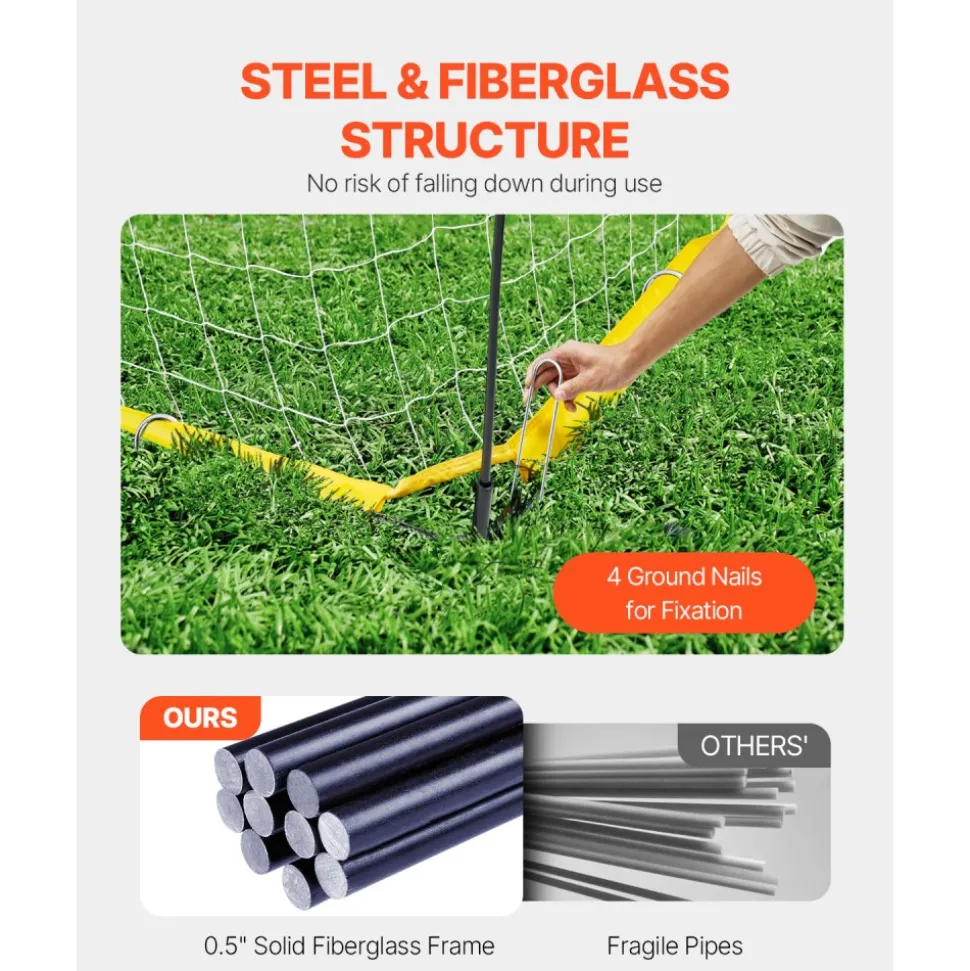 VEVOR Portable Soccer Goal, 12x6 ft Adults Kids Backyard Soccer Net, Large Practice Soccer Net, Steel Fiberglass Structure Training Goal Set, All-Weather Outdoor Soccer Goals with Carry Bag, Yellow